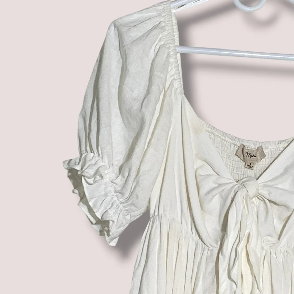 NWT MABLE ARIYA FRONT RIBBON TIED MINI Dress In OFF WHITE SZ L - Picture 7 of 16